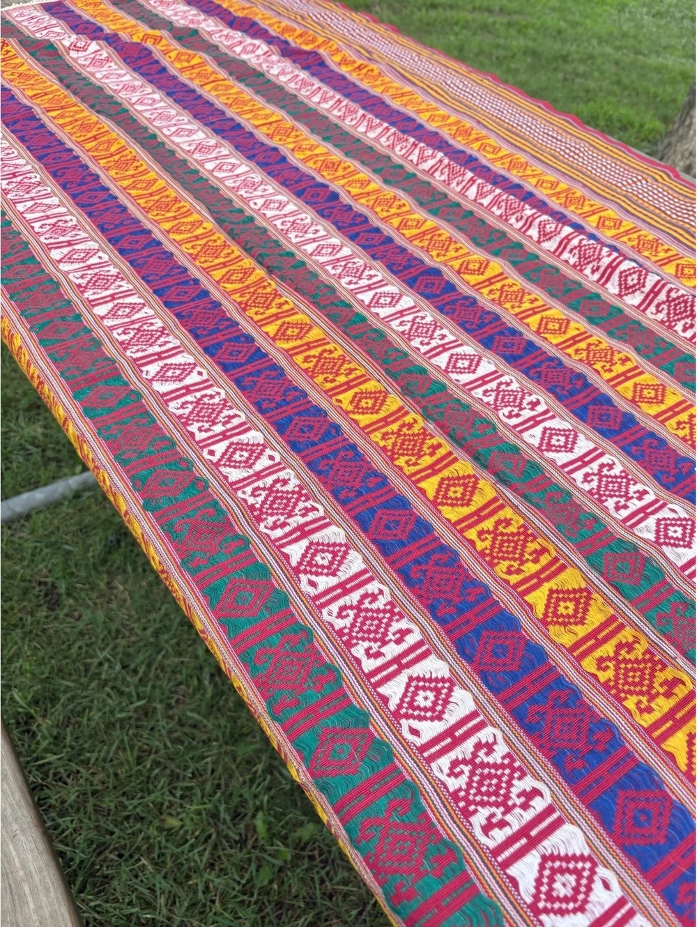 Vintage Woven Tablecloth Multicolor Boho Southwestern Fringed 56x39